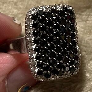 925 sterling silver black tourmaline and CZ statement Ring size 7